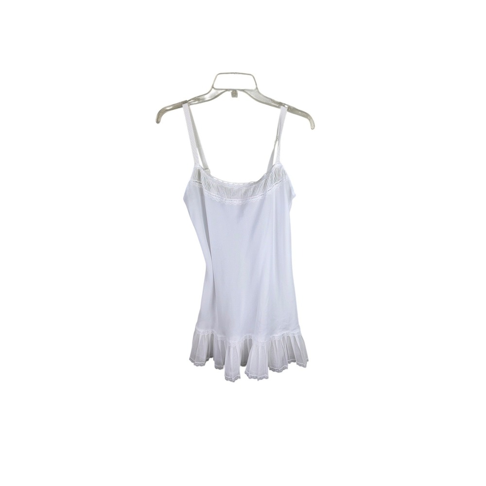 Victorias Secret Angels White Camisole Top Pleated Mesh Lace Trim Medium‎